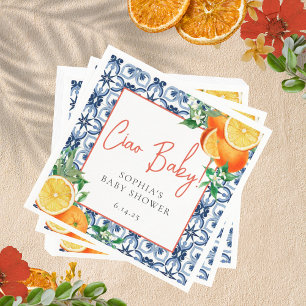 Serviette En Papier Aquarelle Ciao, Bébé ! Baby shower orange