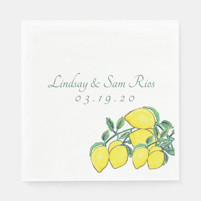Serviette En Papier Aquarelle Citron Bunc Citrus Jaune Mariage (Devant)