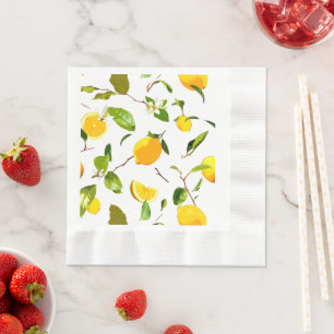 Serviette En Papier Aquarelle Citron & Feuilles 16