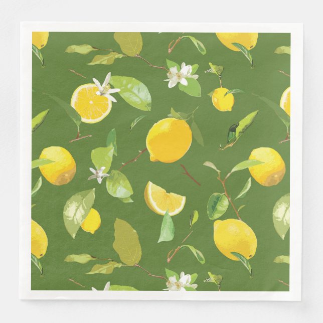 Serviette En Papier Aquarelle Citron & Feuilles 5 (Devant)