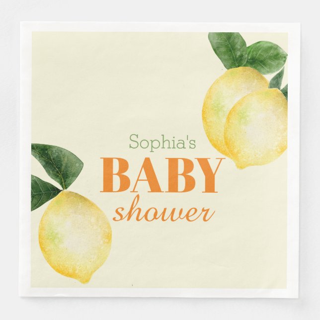 Serviette En Papier Aquarelle Citrons Baby shower jaune (Devant)
