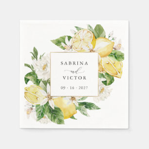 Serviette En Papier Aquarelle Citrons Citrus Verdure Fleur Mariage