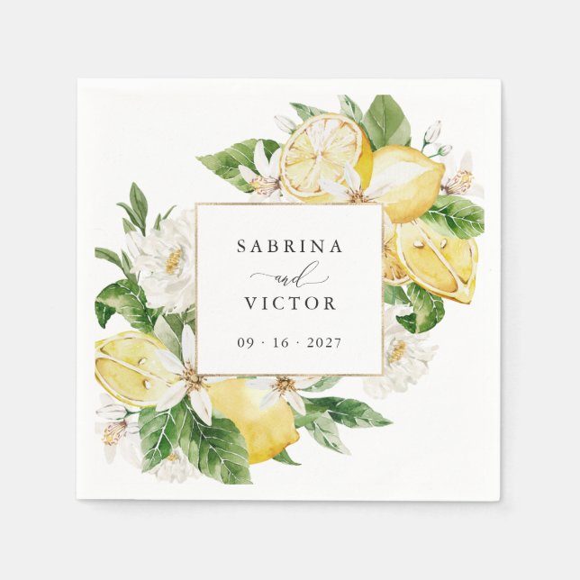Serviette En Papier Aquarelle Citrons Citrus Verdure Fleur Mariage (Devant)