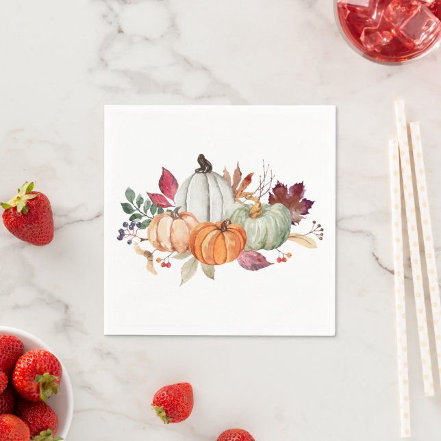 Serviette En Papier Aquarelle Citrouille d'Automne  (En situation)