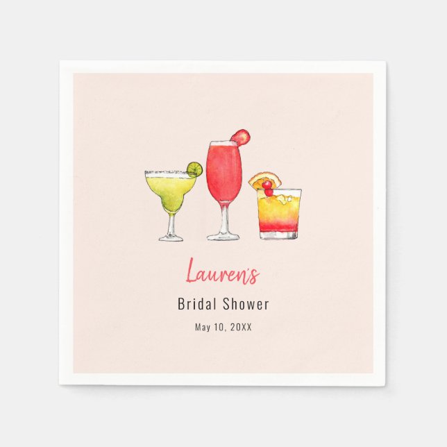 Serviette En Papier Aquarelle Cocktail boissons Fête des mariées servi (Devant)