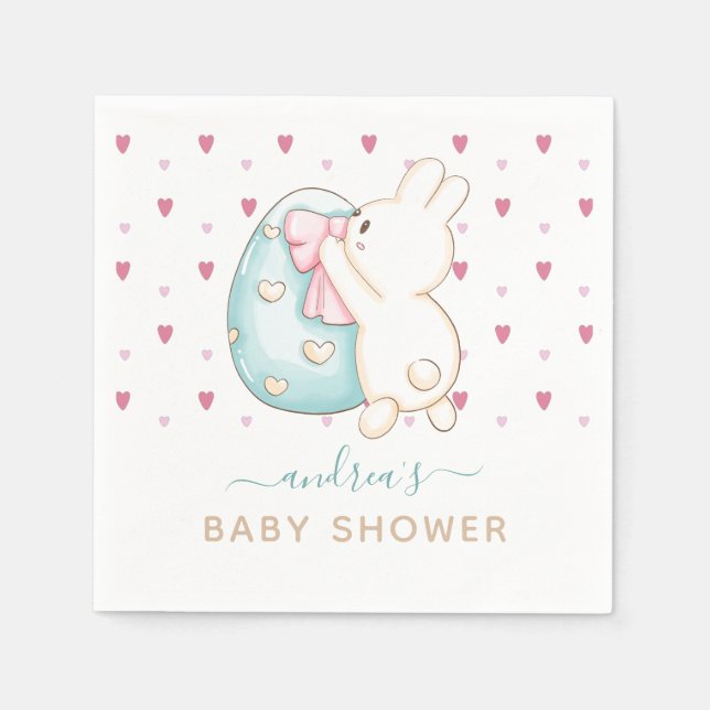 Serviette En Papier Aquarelle Coeur mignon Baby shower lapin Oeuf de P (Devant)
