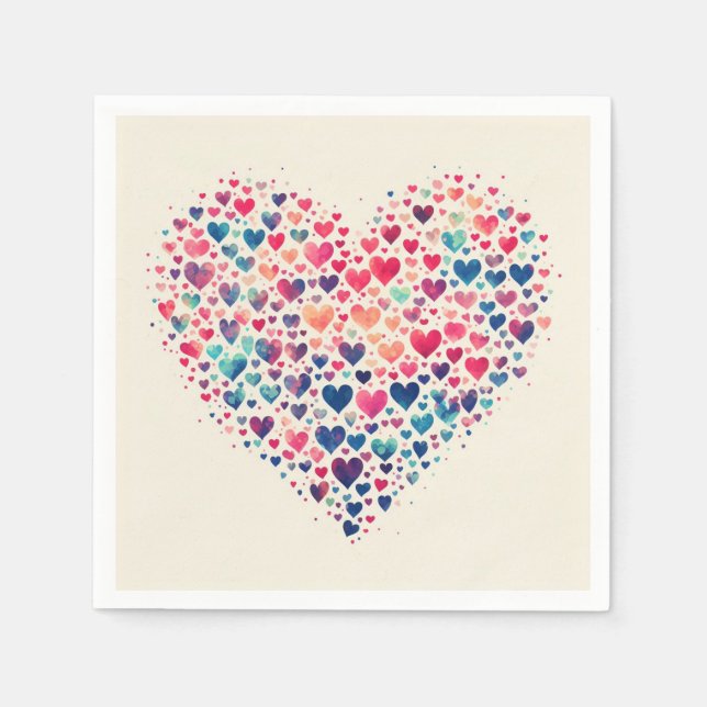 Serviette En Papier Aquarelle Coeur Napkin pour la Saint-Valentin (Devant)