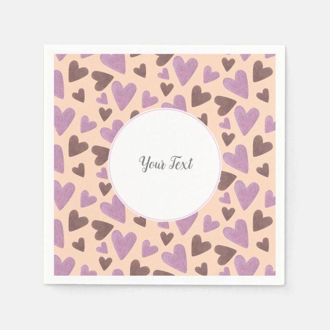 Serviette En Papier Aquarelle Coeurs Valentines Jour Fête Brown rose (Devant)