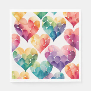 Serviette En Papier Aquarelle coloré arc-en-ciel Valentines coeurs