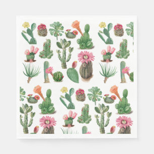Serviette En Papier Aquarelle colorée Cactus et succulents Fleurs