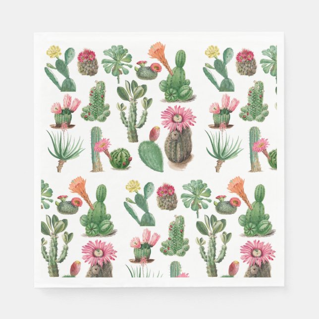 Serviette En Papier Aquarelle colorée Cactus et succulents Fleurs (Devant)