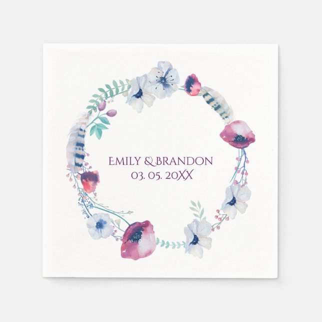Serviette En Papier Aquarelle colorée couronne florale (Devant)