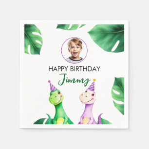 Serviette En Papier Aquarelle Colorée Trex Enfants Photo Anniversaire