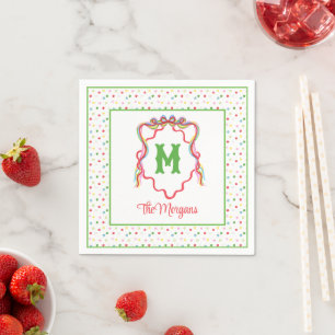 Serviette En Papier Aquarelle Confetti Noël Bow Monogram Crest