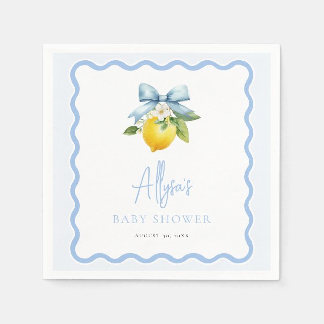 Serviette En Papier Aquarelle Coquette Citron Baby shower italien Wavy (Devant)