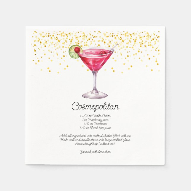 Serviette En Papier Aquarelle Cosmopolite Custom Cocktail Recette (Devant)