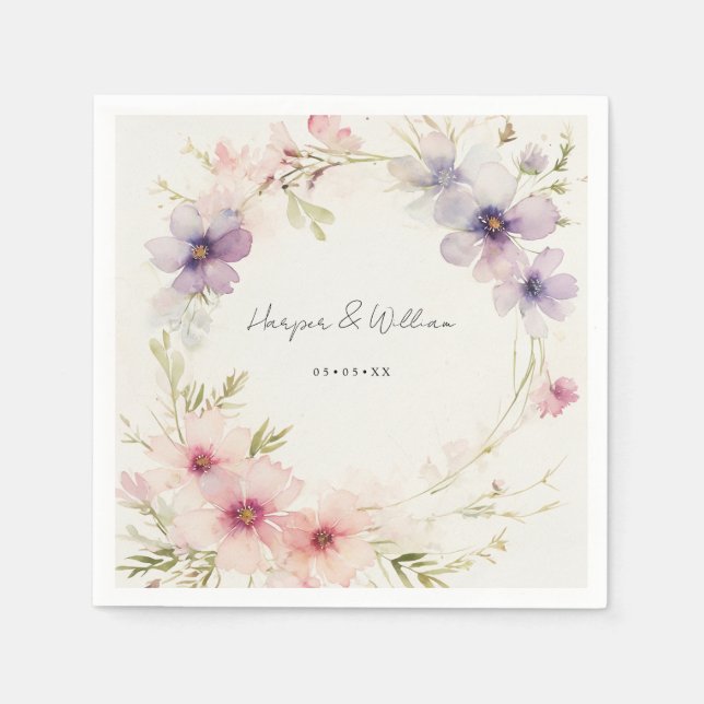 Serviette En Papier Aquarelle cosmos fleurs mariage (Devant)