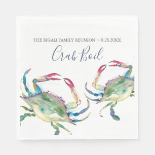 Serviette En Papier Aquarelle côtière Crabe bleu Personnalisé