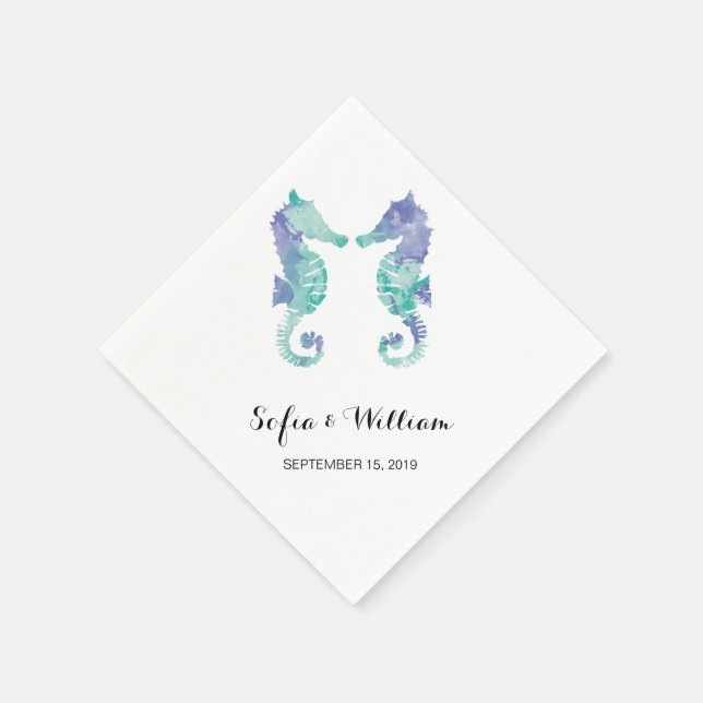 Serviette En Papier Aquarelle côtière | Mariage (Coin)