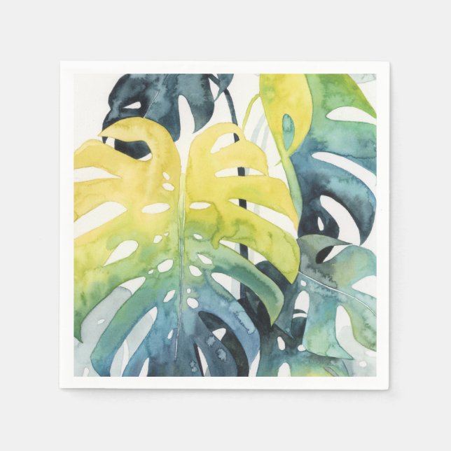 Serviette En Papier Aquarelle Coucher de soleil Palm Tree Feuilles (Devant)