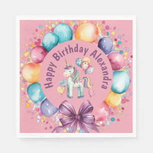 Serviette En Papier Aquarelle couleur mignonne Unicorn Anniversaire