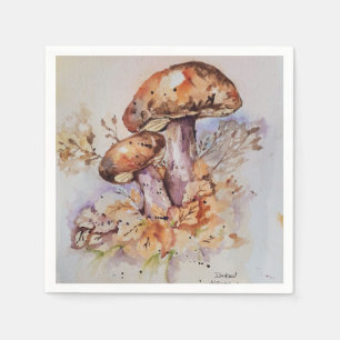 Serviette En Papier Aquarelle couleurs automne champignons
