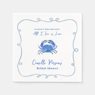 Serviette En Papier Aquarelle Crabe Bleu Doodle Fête des mariées cadre