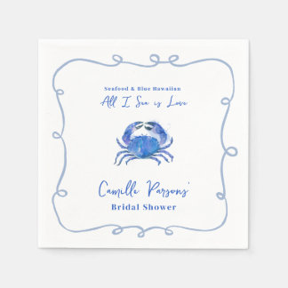 Serviette En Papier Aquarelle Crabe Bleu Doodle Fête des mariées cadre