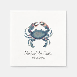 Serviette En Papier Aquarelle Crabe Bleu Nautilus Mariage sur la Plage