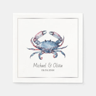 Serviette En Papier Aquarelle Crabe Bleu Nautilus Mariage sur la Plage