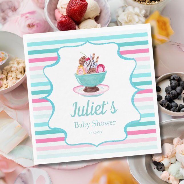 Serviette En Papier Aquarelle Crème glacée Baby shower Sundae (Créateur téléchargé)