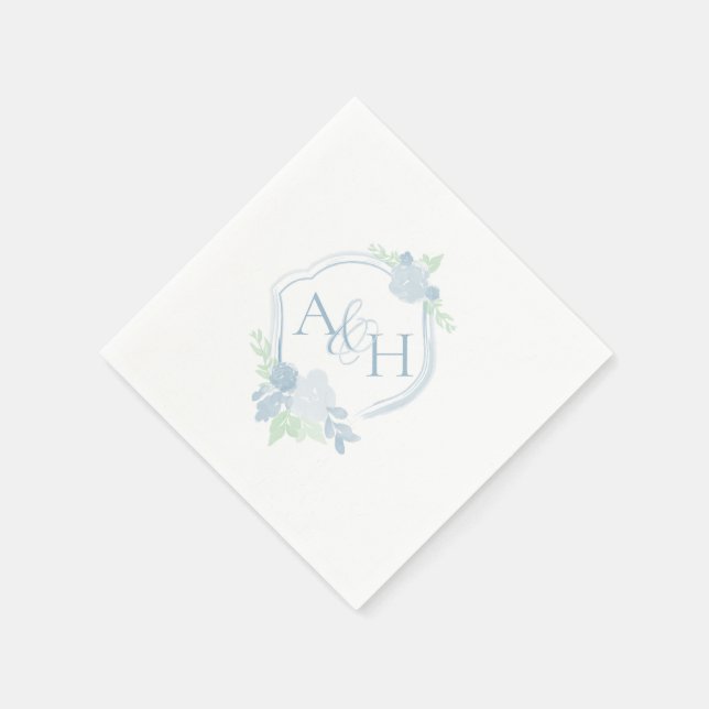 Serviette En Papier Aquarelle Crest Floral Monogramme Mariage Napkin (Coin)