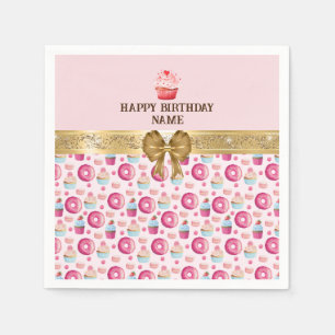 Serviette En Papier Aquarelle Cupcakes, beignes et macarons d'annivers