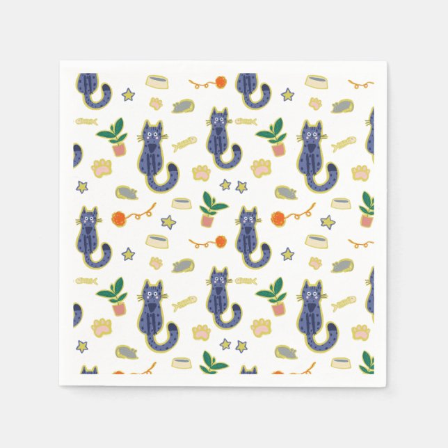 Serviette En Papier Aquarelle Cute Chats Motif (Devant)