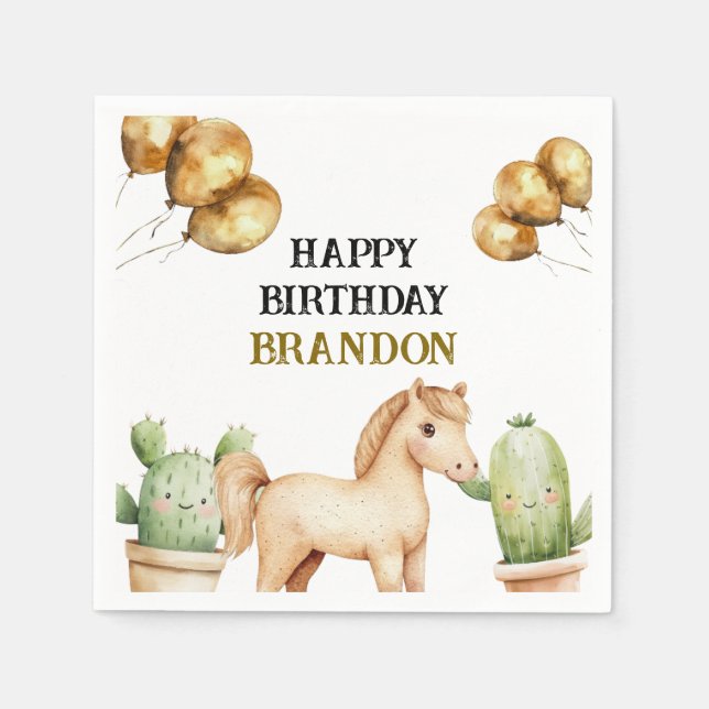 Serviette En Papier Aquarelle Cute Cowboy 1er Rodéo Anniversaire (Devant)