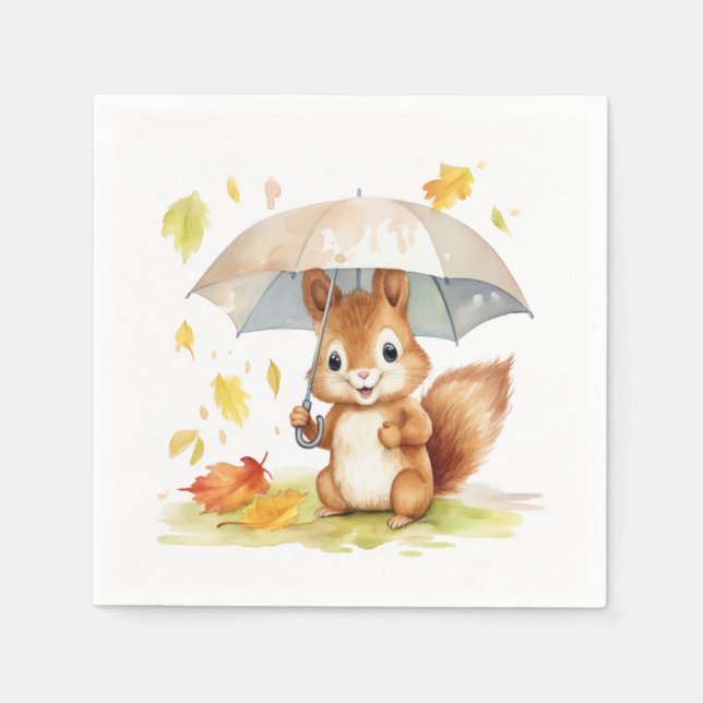 Serviette En Papier Aquarelle Cute Écureuil d'automne (Devant)