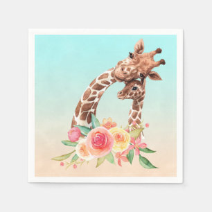 Serviette En Papier Aquarelle Cute Giraffe Maman et bébé