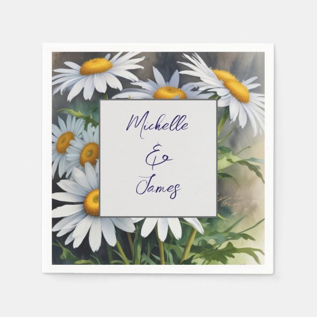 Serviette En Papier Aquarelle Daisies Fleurs Professionnel tendance (Devant)