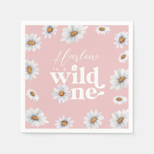 Serviette En Papier Aquarelle Daisy Wild One Girl'anniversaire (Devant)