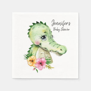 Serviette En Papier Aquarelle d'Alligator mignonne Baby shower floral