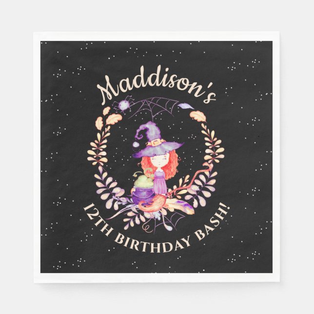 Serviette En Papier Aquarelle d'anniversaire de la sorcière (Devant)