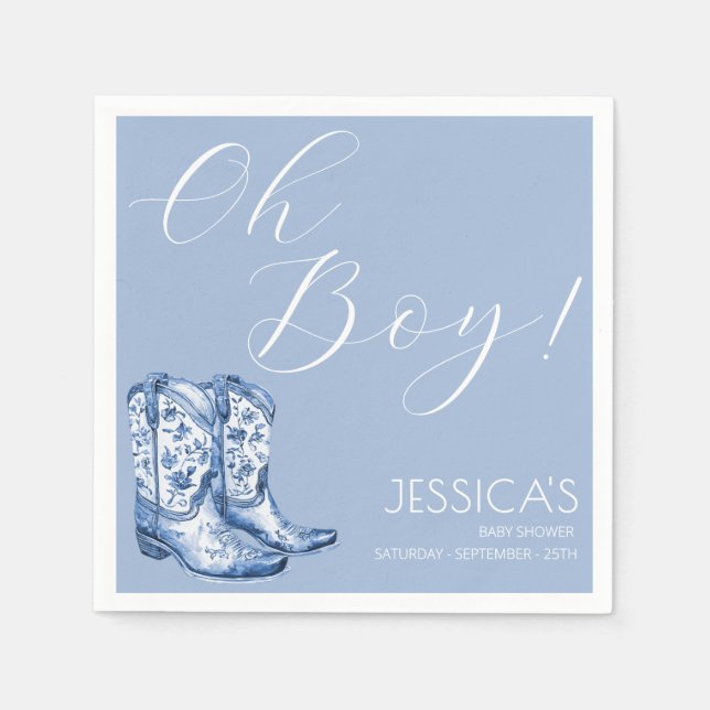 Serviette En Papier Aquarelle de Baby shower de la Bow bleue (Devant)