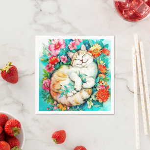 Serviette En Papier Aquarelle de chat Fleur de prairie Bliss