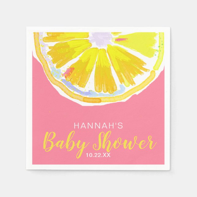 Serviette En Papier Aquarelle de citron tranches Baby shower rose (Devant)