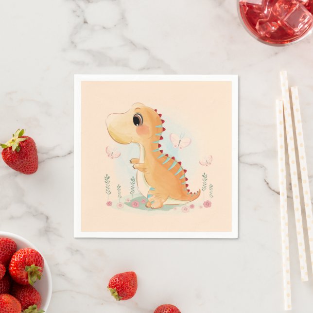 Serviette En Papier Aquarelle de dinosaure Brown (En situation)