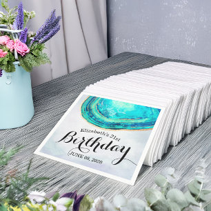 Serviette En Papier Aquarelle de fête d'anniversaire Turquoise et Gold