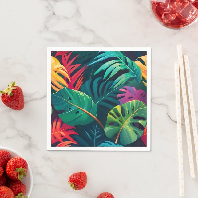 Serviette En Papier Aquarelle de feuillage tropical Paradis (En situation)