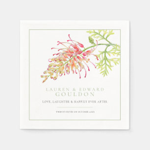 Serviette En Papier Aquarelle de fleur de Grevillea mariage vert blanc