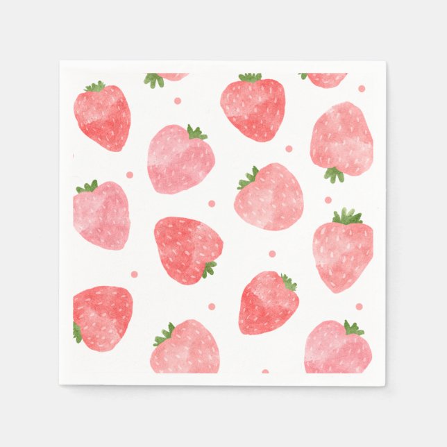 Serviette En Papier Aquarelle de fraise | Serviettes de fraises (Devant)