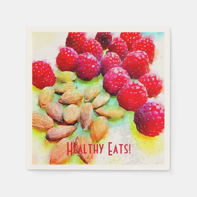 Serviette En Papier Aquarelle de framboises et d'amandes (Devant)